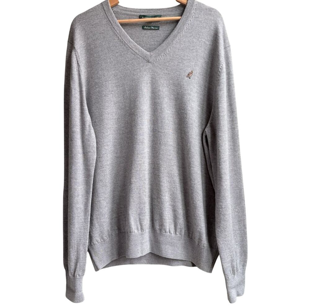 Fairway & Greene Italian Merino Wool Sweater Lightweight Gray Bird Embroidery L